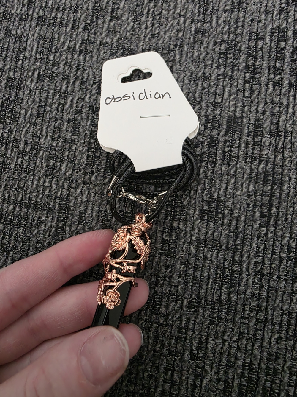 Obsidian Black Pendant Necklace with Rose Gold Accent